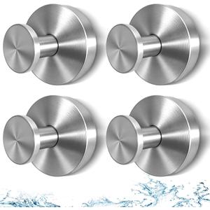 2026 Upgraded Suction Cup Hooks for Shower, Heavy Duty Vacuum Lock No Drill Stainless Steel Hooks, Rustproof Bathroom Towel Hooks for Glass Door Tile & Windows, 4 Pack