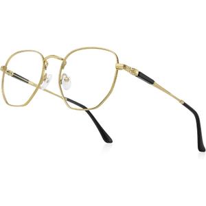 Classic Square Polygon Reading Glasses for Men Women Light Blocking Computer Readers Spring Hinge Metal Frame 