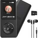 128GB MP3 Player with Bluetooth 5.2 Portable Multi-Function Music Player with HD Speaker, FM Radio, Voice Recorder, E-Book Slim Design Metal Shell (Earphones Included), Black