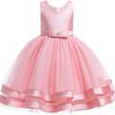 Glamulice Flower Girls Ruffles Dress Vintage Wedding Bridesmaid Party Dresses Holiday Kids Formal Pageant Gown (5-6 Years, Peach)