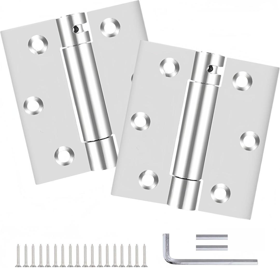 Satin Door Hinges 3 Inch Self Closing Hinge Hardware Adjustable Spring Hinges for Commercial Grade Self-Closing, Hinges Bathroom Pantry Basement Door Hinges UL Listed 2 Pack