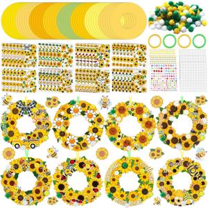 48 Sets Sunflower Craft Kits DIY Fall Wreath Hanging Ornaments Make Your Own Paper Autumn Craft with Bee Daisy Stickers for Home Summer Party Favors Activities
