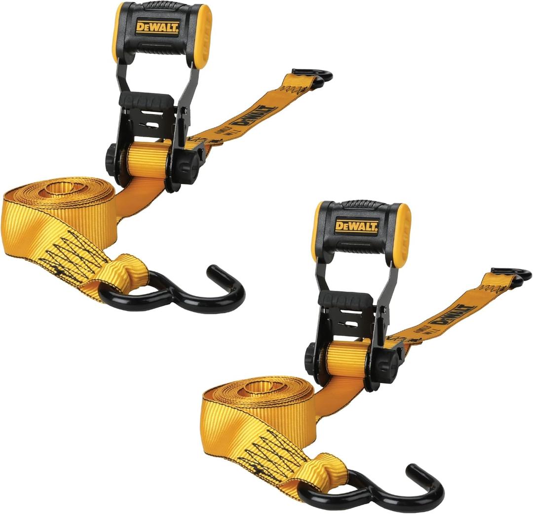 DEWALT DXBC18002 Black/Yellow 1.25" x 12' Ratchet Tie Down Straps - Light-Weight Cargo Hauling (1800 lb Break Strength), 2 Pack