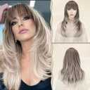 SOFEIYAN Long Straight Wig with Bangs Synthetic Hair Replacement Wigs Heat Resistant Full Wig for Women Girls 26 inches