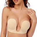 Wekofi Women's Plunge Backless Strapless Bra Push Up Adhesive Sticky Invisible Padded Underwire Bra(D,Sand)