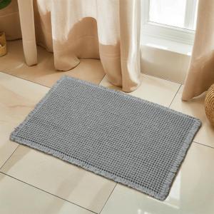 SUBRTEX Waffle Braided Bath Mat, Extra Soft HMA Backed Bath Rugs, Absorbent Upgraded Non Slip Bathrooom Mats with Tassels, Machine Washable Area Rug for Bathroom (Grey, 16" x 24")