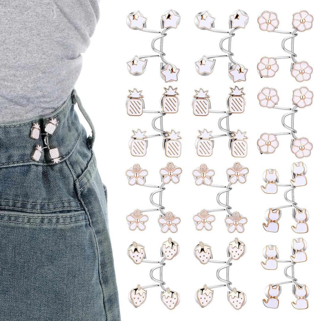 72PCS Pant Waist Tightener for Women, Jean Clips to Tighten Waist Adjustable Pants Button Tightener No Sewing Decoration Accessories Waistband Tighteners for Jeans, Skirts (12 Sets)