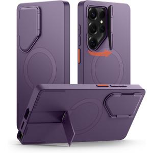 SURITCH for Samsung Galaxy S25 Ultra Phone Case, Magnetic Protective Cover with Camera Cover & Adjustable Metal Kickstand for Galaxy S25 Ultra (2025)-Dark Purple