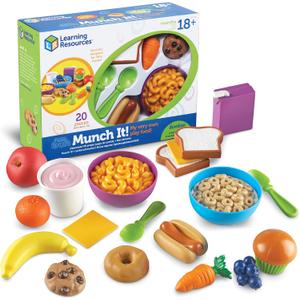 Learning Resources New Sprouts Munch It! Food Set - Food Kitchen Accessories, Pretend Toys, Toddler Picnic Table Games, Kitchen Set, Grocery Fine Motor Skills, Montessori Cooking