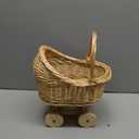 FRCOLOR Hand Woven Rattan Stroller, Wicker Baby Carriage for Baby Shower, Vintage Wicker Basket Flower Girl Baskets/Wedding Parties/Home Decoration/Flower Shop Display(13.77X10.43X7.48In)