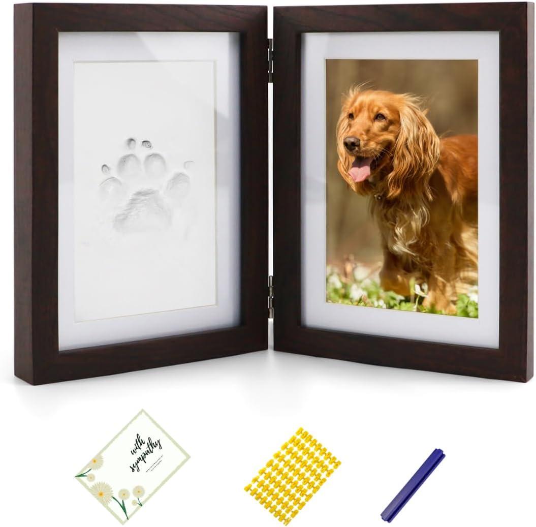 Paw Print Kit for Dogs Personalized Wooden Picture Frame with Clay Imprint Kit Keepsake Cat Paw Print Impression Kit Loss of Cat Sympathy Gift
