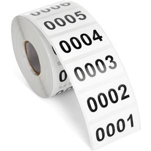 0001-1000 Count Inventory Numbered Stickers Roll, Self-Adhesive Consecutive Number Labels Tag for Storage Organizing, Moving Box Labeling, Business Supplies (White, 1.6x0.8 in)