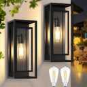 16.5'' Large Outdoor Porch Wall Lanterns, 2 Pack Matte Black Exterior Outdoor Lights with Clear Glass Shade, Modern Wterproof Light Fixtures for Front Door, Patio, Garage, LED Bulb Included