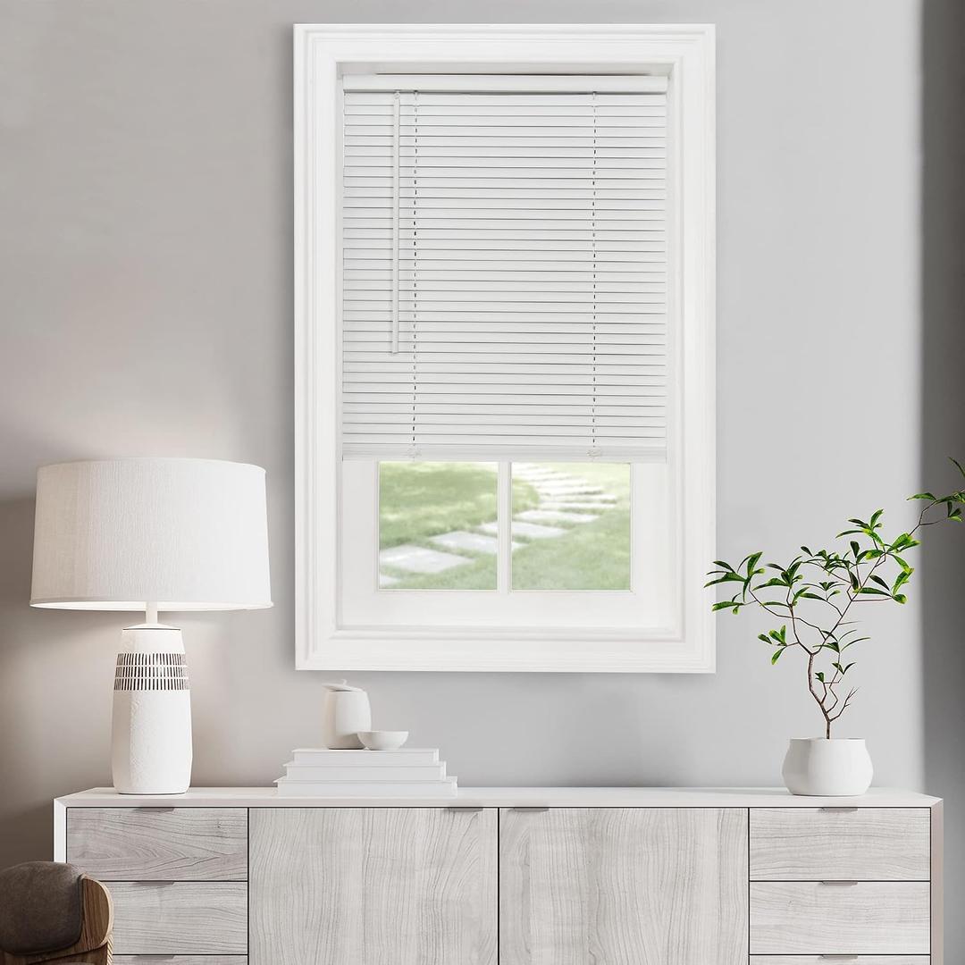 Cordless Light Filtering Mini Blind - 71 Inch Width, 64 Inch Length, 1" Slat Size - Pearl White - Cordless GII Morningstar Horizontal Windows Blinds for Interior by Achim Home Decor