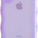 9 PCS Cute Cases Wave Frame Shape Soft Silicone Shockproof Protective Slim Phone Cover for Women Girls, Clear/Purple