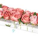 2 Pieces Acrylic Flower Vase Rectangular - Clear Floral Centerpiece for Dining Table Each 14 Inches, Connect to Form 28 Inches Long Rectangle Acrylic Vase for Home Wedding Dining Table Decor