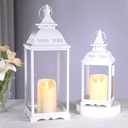 HAVITI 2 Pack Lanterns Decorative Indoor, White Farmhouse Outdoor Lantern for Porch, 17'' 12'' Floor Lantern Decor (no Glass) with 2PCS LED Flameless Candles for Wedding Home Table Front Door