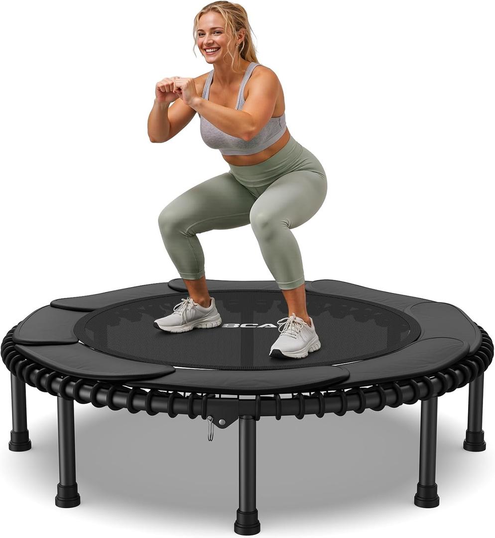 BCAN 450LBS/550LBS Foldable Mini Trampoline, 48" Adult Fitness Trampoline with Durable Bungees, Stable & Quiet Exercise Rebounder,Great Mini Trampoline for Indoor/Garden Workout