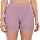 ATHVOTAR Biker Shorts Women with Pockets - 3"/5"/8" High Waisted Workout Spandex Tummy Control Gym Running Yoga Shorts (White, M)