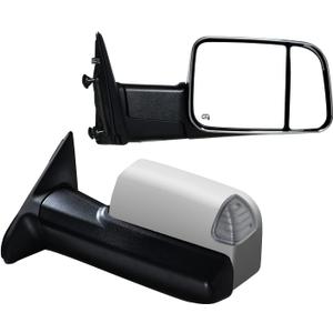 Pair Towing Mirrors fit for 2009-2018 Ram 1500 2500 3500 Pickup with Turn Signal Light, Puddle Lights Power Heated Set Left+Right (Chrome)