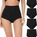 wirarpa Women's Underwear Cotton Super High Waisted Briefs Stretch Full Coverage Panties 4 Pack (XX-Large, Black)