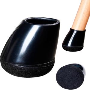 24 PCS Chair Leg Floor Protectors for Hardwood Floors, Round Silicone Caps with Felt Pads for 15-25 Slanted Legs, Barstool Chair Leg Covers to Protect Floors Anti-Scratch & Noise(Black, Fit 0.75"-1.05")