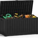 NEWBULIG 60 Gallon Deck Box, Waterproof Outdoor Storage Box with Lockable Lid, Patio Furniture Bench & Side Table, Outside Storage Container, Tool-Free Assembly, for Garden, Pool, Black