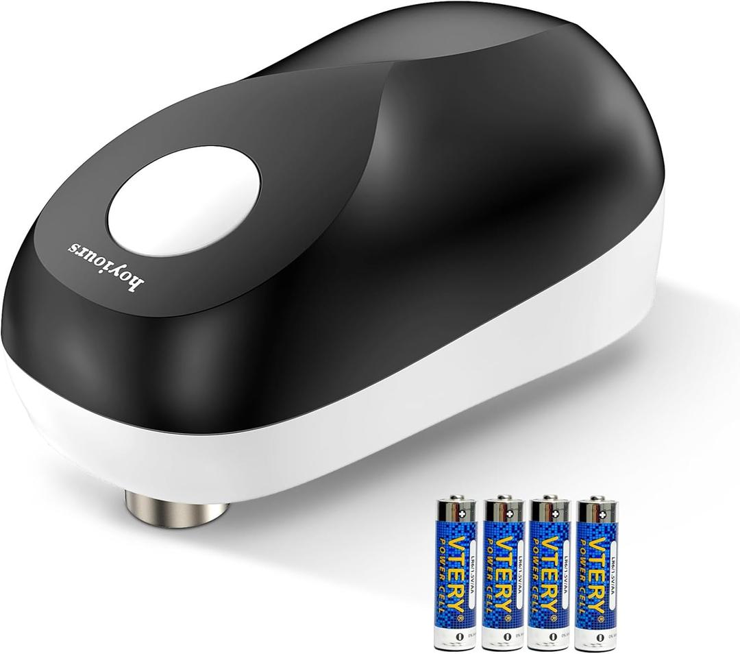 Hoyiours Cordless Electric Can Opener - One-Touch Automatic Operation with Smooth Edge Cutting, Auto Shut-Off & Ergonomic Design for Arthritic Hands (Includes 4 AA Batteries) (Medium)