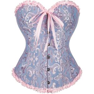 SZIVYSHI Corset Tops for Women, Bustier Shapewear Lingerie, Lace Waist Push Up Bodysuit (Pink, M)