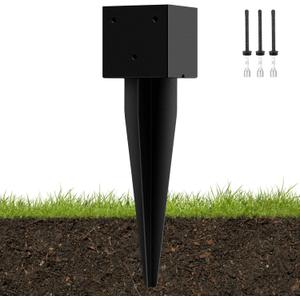 4 "x 4" Mailbox Mounting Post Base Black Heavy Duty Metal Mailbox Post Mount Base Mail Box Posts Anchors Mail Box Mounting Bracket Ground Spike for Outside Patio Banner Porch Garden