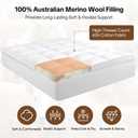 HOMBYS 2000GSM Australian Wool Mattress Topper Queen, 100% Merino Wool Fill with High-Thread-Count Cotton Shell, Extra Plush & Supportive Mattress Pad for Pressure Relief, 80"x60"