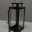 12.4" Black Metal Modern Candle Lantern  Decorative Hurricane Lantern for Indoor & Outdoor Use, Ideal for Table, Black Lantern for Mantle, Halloween, Christmas, and Wedding Decor (No Glass Panel) (Medium)