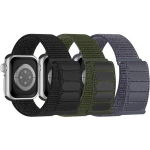 3 Pack Sport Bands Compatible with Apple Watch Band  44mm 45mm 46mm 49mm for Men Women, Adjustable Breathable Nylon Straps for iWatch Series 10/9/8/7/6/5/4/3/SE/Ultra (Black/Army Green/Grey), Size: 42mm(Series 3)/44mm/45mm/46mm/49mm