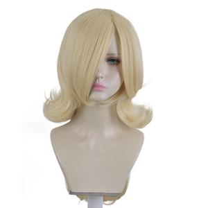 Blonde Princess Wig with Bangs, Long Wavy Platinum Blond Game Cosplay Synthetic Blonde Wig for Halloween Costume Party Anime