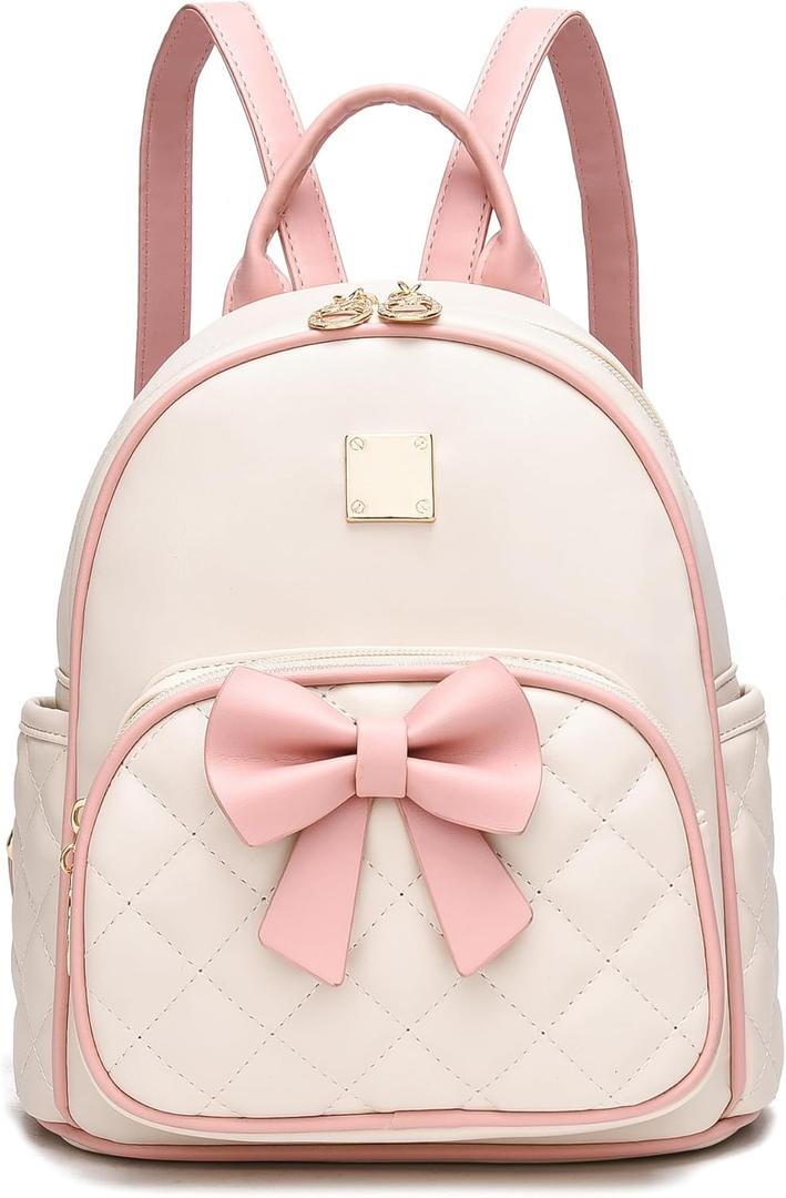 I IHAYNER Mini Backpcak for Women Small Bowknot Quilted Leather Backpack Purse for Girls Personalized Trendy Stuff Gifts Light Pink