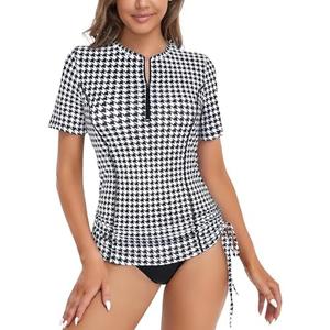 LURANEE Womens Short Sleeve Rash Guard Shirts UPF 50+ Side Adjustable Wetsuit Swimsuit Top, Size: XXL
