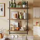 Bestier 3 Tier Industrial Pipe Shelving, Floating Kitchen Shelves for Wall, Storage Coffee Bar Hanging Shelves with Towel Bar for Kitchen Living Room Bathroom Organizer Bedroom, 24 Inch Rustic Brown