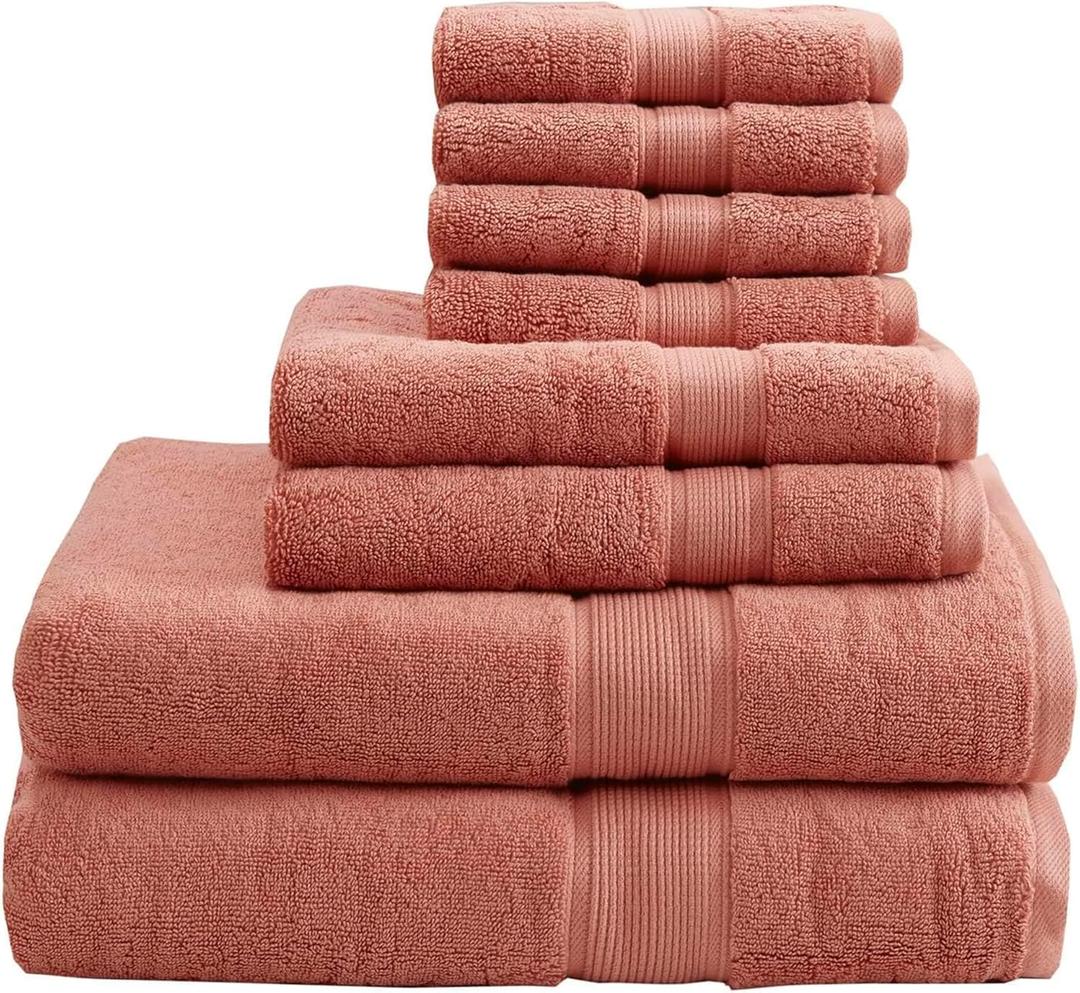 Madison Park 800GSM Bathroom Towel Set of 8 100% Cotton Bath Towel Set for Bathroom Luxurious Highly Absorbent 2 Bath Towels 2 Hand Towels 4 Washcloths Quick Dry Spa Quality Coral (Multi-Sizes)