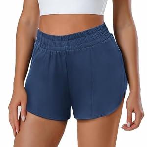 PINSPARK Womens Athletic Shorts Running Workout Gym Short Quick Dry High Waisted Dolphin Shorts with Zipper Pockets, Deep Sea, X-Large