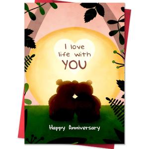 3 x IDU Happy Anniversary Card, Anniversary Card Gifts for Husband Wife Boyfriend Girlfriend Couples,Wedding Anniversary Cards for Partner Men Women Him Her with Cute Bear Couple Design
