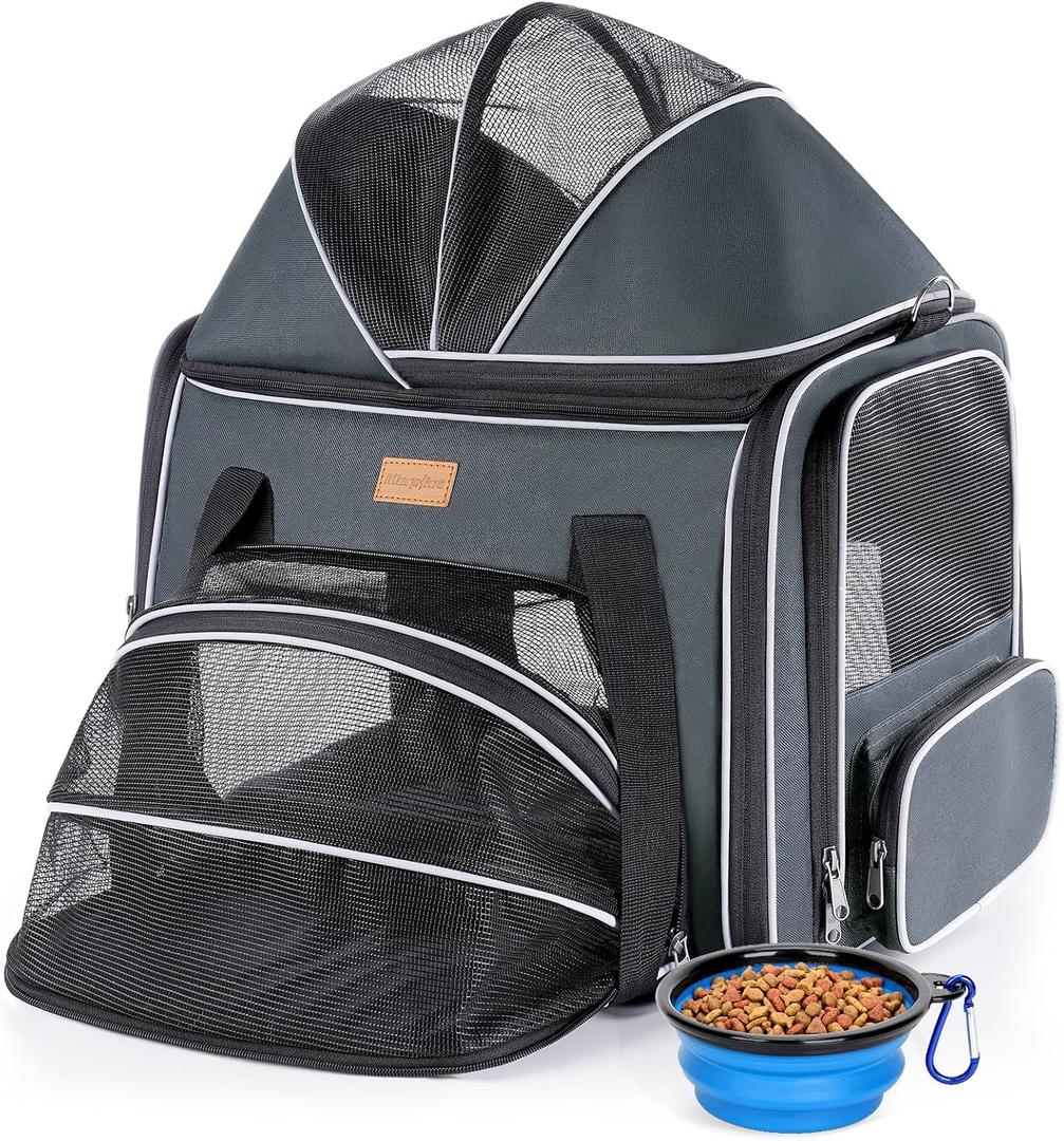 Morpilot Top and Side Expandable Cat Carrier, Airline Approved Collapsible Soft-Sided Pet Carrier for Medium/Large Cats and Puppies up to 20lbs for Car Rides and Vet Visits (Dark Gray)