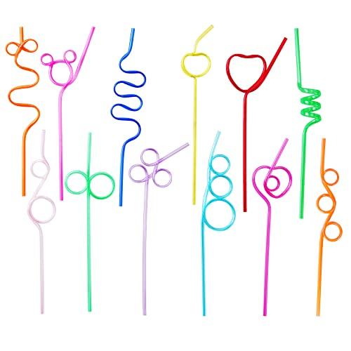 24 Pcs x 50 Count = 1200 Silly Crazy Straws for Kids Reusable Plastic Loop Curly Crazy Drinking Straws for Classroom Activities Valentines Day Gift Christmas Birthday Wedding Party Supplies Decoration