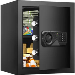 2.0 Cub Fireproof Safes for Home, Digital Security Home Safe Fireproof Waterproof with Programmable Keypad Keys and Alarm System, Anti-Theft Document Safe Box for Money Medicines Valuables