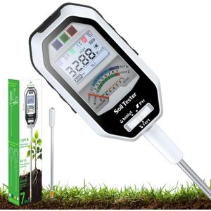 Soil Moisture Meter, 7-in-1 Soil PH Tester/Soil Moisture/Fertility with Removable Probe, Digital Air Temp/Humidity/Sunlight Intensity/BGR Spectral for Plants Gardening, Lawn and Indoor Outdoor Plants (White)