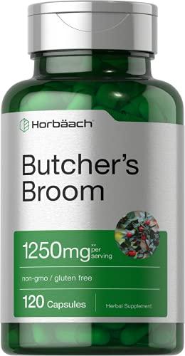 Horbaach Butchers Broom Capsules | 120 Count | Non-GMO, Gluten Free | Traditional Herb Root Extract Supplement BBD: 04/2028