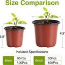 Delxo 4 Nursery Pots 100 Pcs Plastic Small Plant Pots with Drainage Holes, Flexible Seed Starter Pots for Seedlings, Cuttings & Transplanting, Reusable Flower Pots for Indoor Outdoor Plants, Red