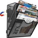 3 Tier Magnetic File Holder for File Cabinets, Refrigerator, Whiteboard, Office, No Drilling Installation Large Capacity Black Magnetic File Holder