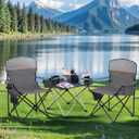 LET'S CAMP Camping Chair 2 Pack Folding Chair with 4-Can Cooler Bag Portable Lawn Chair with Cup Holder,Storage Pocket, Supports 350LBS, Collapsible Chair for Camp, Beach, Picnic (Grey)