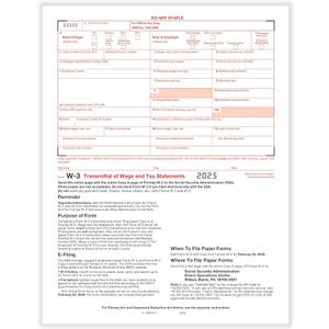 W3 Transmittal Forms 2025, Pack of 10 W3 Laser Forms Summary for Transmittal of Wage and Tax Statements, W3 IRS Approved,W3 Forms Designed for QuickBooks and Accounting Software,10 Pack