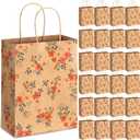 TaoBary 24 Pieces Floral Gift Bags with Handle Kraft Flower Treat Goodie Bags for Summer Spring Party Favor Supplies Decoration
